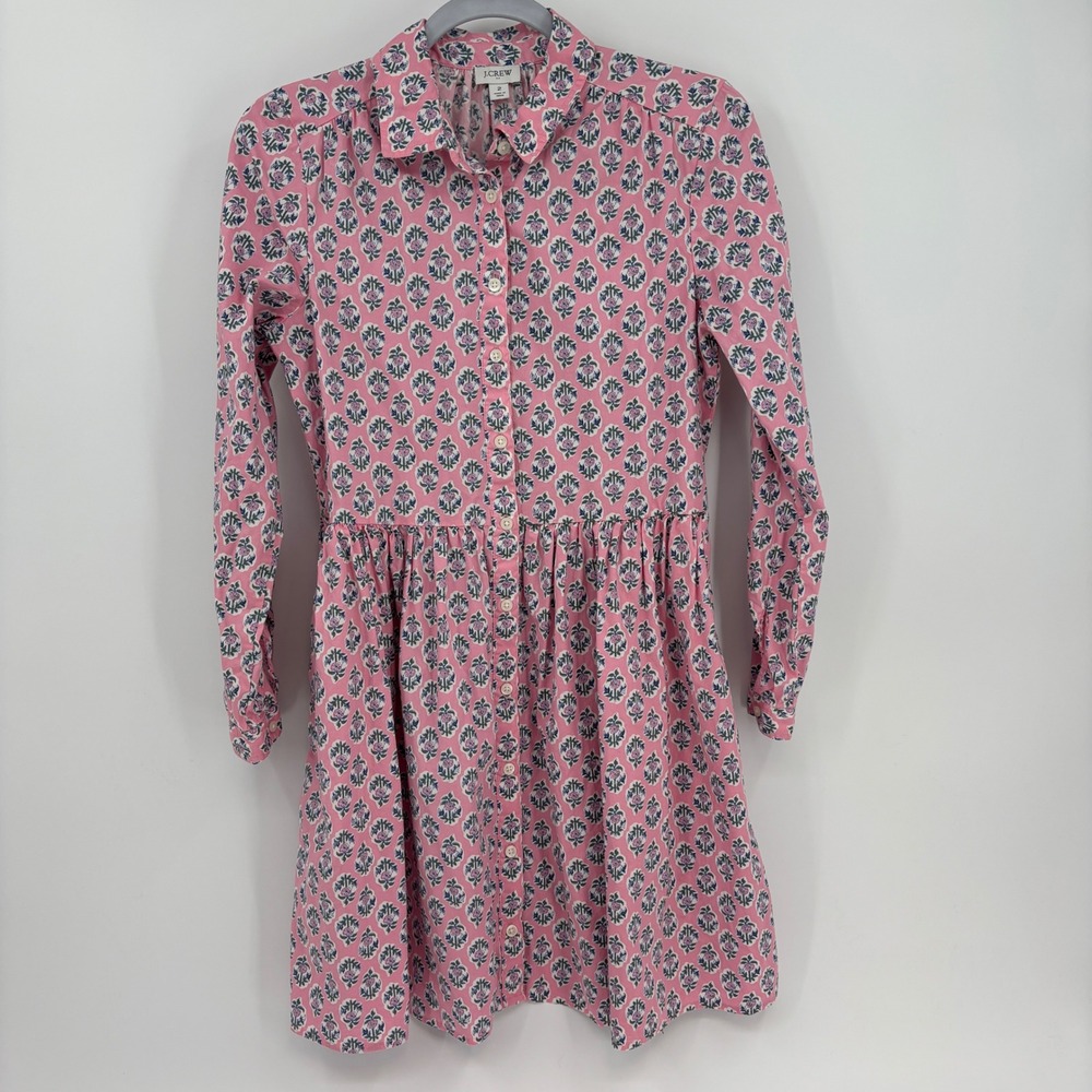 J.Crew Shirt Dress Women 2 Pink Floral Block Print Long Sleeve Cotton Mini